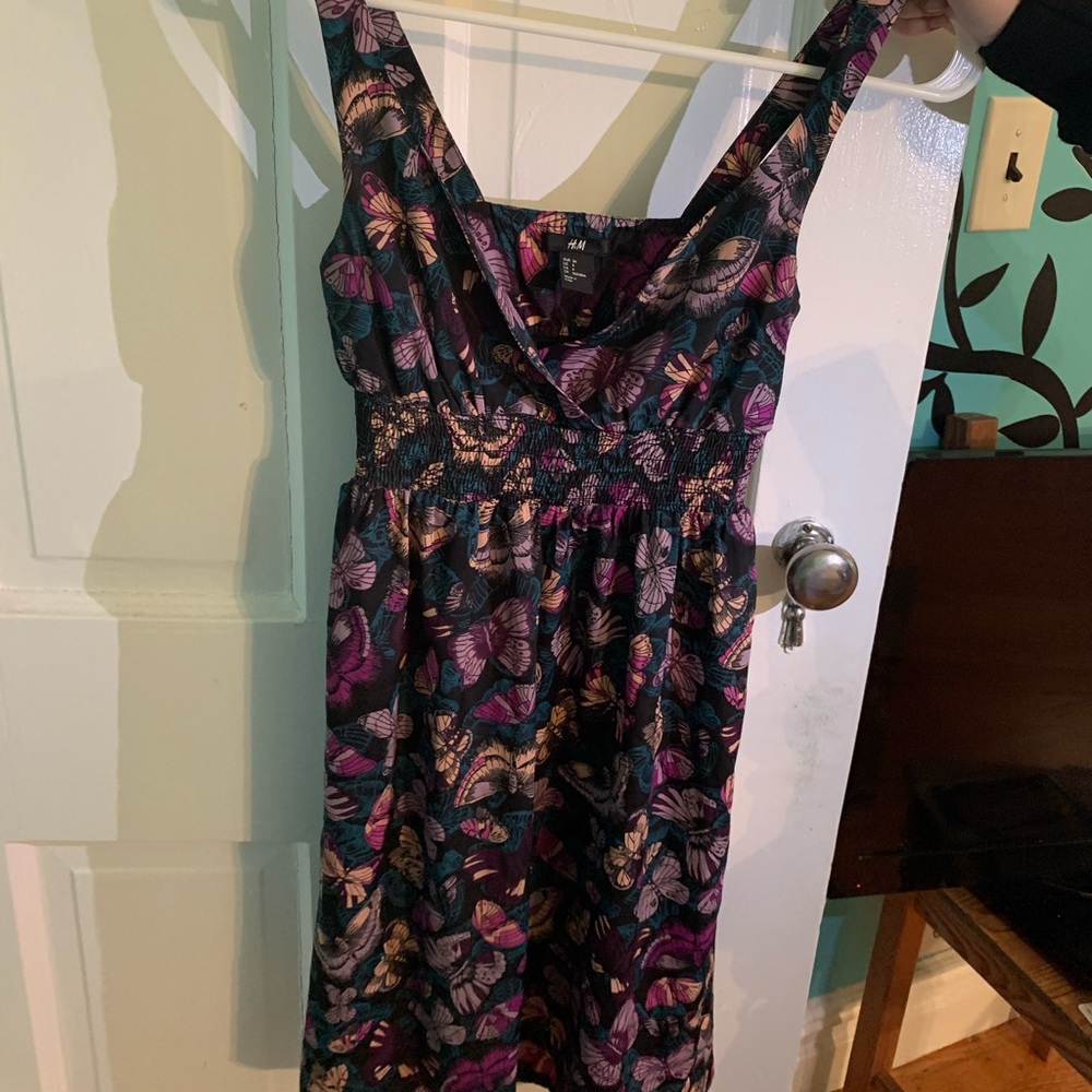 Petite size 4 black with purple butterflies dress